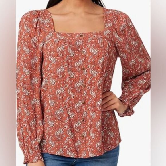 NEW-Angels Forever Young Women's Kehlani Square Neck Rayon Long Sleeve Blouse - Picture 1 of 7